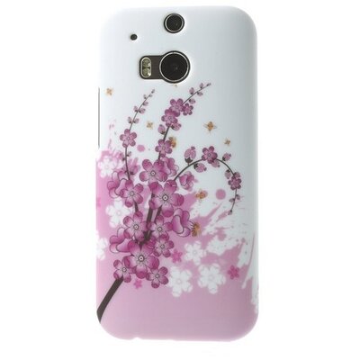 Műanyag hátlapvédő telefontok (gumírozott, virágmintás) Fehér [HTC One 2014 (M8)]