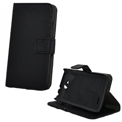 Telefontok álló, bőr hatású (flip, oldalra nyíló, asztali tartó funkció) Fekete [LG L65 (D280), LG L70 (D320N), LG L70 dual (D325)]