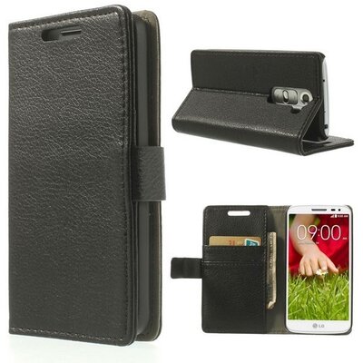 Telefontok álló, bőr hatású (flip, oldalra nyíló, asztali tartó funkció) Fekete [LG G2 mini (D620)]