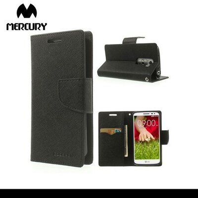 MERCURY Fancy Diary Telefontok álló, bőr hatású (flip, oldalra nyíló, bankkártya tartó, asztali tartó funkció) Fekete [LG G2 mini (D620)]