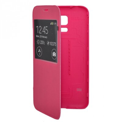 Műanyag telefontok (FLIP, akkufedél, oldalra nyíló, hívókijelzés, S-View cover) Rózsaszín [Samsung Galaxy S5 mini (SM-G800)]