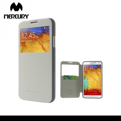 Mercury Wow Bumper Telefontok álló, bőr (FLIP, oldalra nyíló, S-View cover, textilminta) Fehér [Samsung Galaxy Note 3 Neo (SM-N7505)]