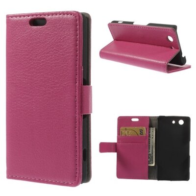 Telefontok álló, bőr hatású (flip, oldalra nyíló, asztali tartó funkció) Rózsaszín [Sony Xperia Z3 Compact (D5803)]