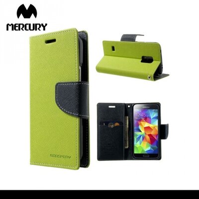 MERCURY Fancy Diary Telefontok álló, bőr hatású (flip, oldalra nyíló, bankkártya tartó, asztali tartó funkció) Zöld [Samsung Galaxy S5 mini (SM-G800)]