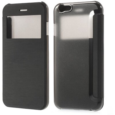 Műanyag telefontok (bőr flip, oldalra nyíló, átlátszó hátlap, S-View Cover) Fekete [Apple iPhone 6 4.7", iPhone 6S 4.7"]