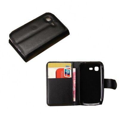Telefontok álló, bőr hatású (flip, oldalra nyíló, asztali tartó funkció) Fekete [Samsung Galaxy Pocket Neo (GT-S5310)]