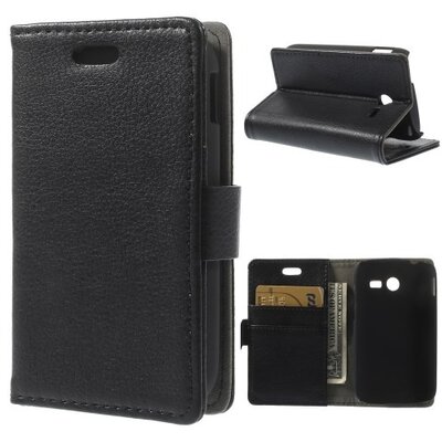 Telefontok álló, bőr hatású (flip, oldalra nyíló, asztali tartó funkció) Fekete [Samsung Galaxy Pocket 2 (SM-G110H)]