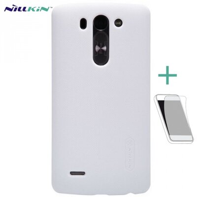 Nillkin Super Frosted műanyag hátlapvédő telefontok (gumírozott, érdes felület, kijelzővédő fóliával) Fehér [LG G3 S (D722)]