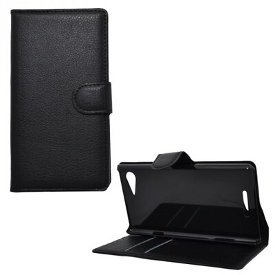 Telefontok álló, bőr hatású (flip, oldalra nyíló, asztali tartó funkció) Fekete [Sony Xperia E3 (D2203)]