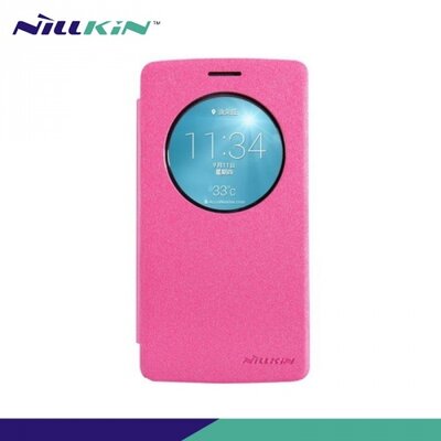 Nillkin Sparkle műanyag telefontok (mikroszálas bőr aktív flip, oldalra nyíló) Magenta [LG G3 S (D722)]