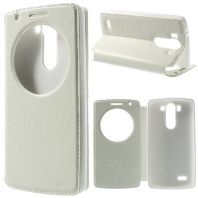 ROAR NOBLE VIEW Telefontok álló, bőr hatású (flip, oldalra nyíló, asztali tartó funkció, QuickWindow) Fehér [LG G3 S (D722)]