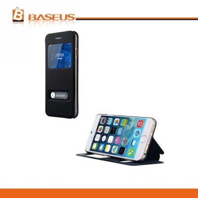 Baseus LTAPIPH6-PW01 BASEUS PURE Telefontok álló, bőr (FLIP, oldalra nyíló, asztali tartó funkció, S-View cover) fekete [Apple iPhone 6 4.7", iPhone 6S 4.7"]