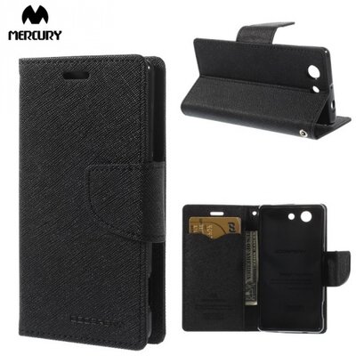 MERCURY Fancy Diary Telefontok álló, bőr hatású (flip, oldalra nyíló, bankkártya tartó, asztali tartó funkció) Fekete [Sony Xperia Z3 Compact (D5803)]
