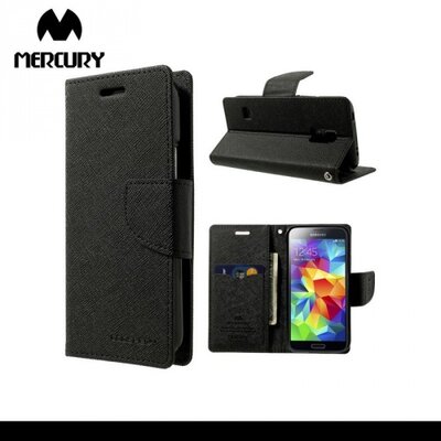 MERCURY Fancy Diary Telefontok álló, bőr hatású (flip, oldalra nyíló, bankkártya tartó, asztali tartó funkció) Fekete [Samsung Galaxy S5 mini (SM-G800)]