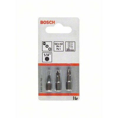 Bosch Csavarozó bit készlet extrakemény, 3 részes, PH1, PH2, PH3, 152 mm 2607001758 hossz 25 mm