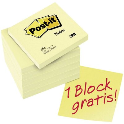Post-it® Notes (H x Sz) 76 mm x 76 mm, sárga 654Y6 3M, tartalom: 6 db