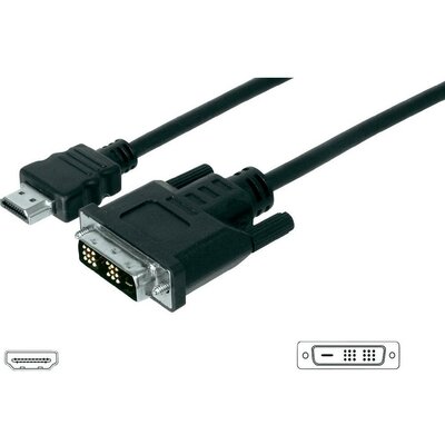 HDMI - DVI kábel [1x HDMI dugó - 1x DVI csatlakozó 18+1 pólusú] 10m fekete Digitus AK-330300-100-S