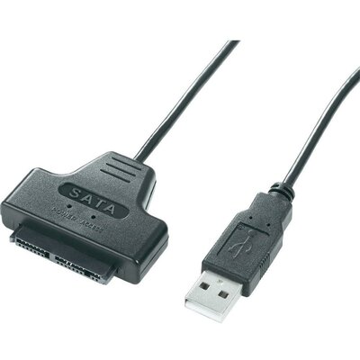 HDD adapter, 1 x USB 2.0 A dugó – 1 x mikró SATA kombi aljzat 7+9 pól, 0,5 m, fekete