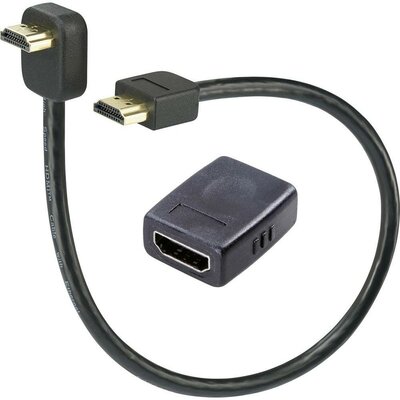 HDMI hosszabbító készlet, dugó/dugó (könyök) kábel, 0,3 m + HDMI közösítő (aljzat/aljzat), Speaka Professional