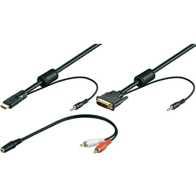 DVI HDMI jack átalakító kábel [DVI 18+1pólusú, jack dugó 3.5 mm - 1x HDMI dugó, jack dugó 3.5 mm] 2m Goobay 993201