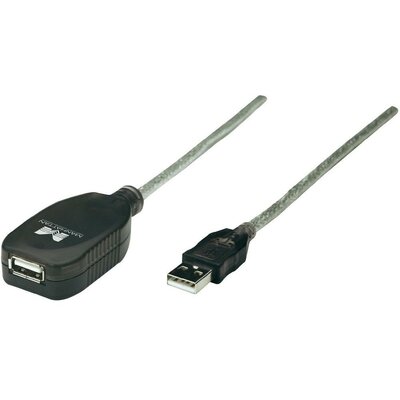 USB 2.0 toldókábel, hosszabbító kábel 5 m, átlátszó, Manhattan 519779
