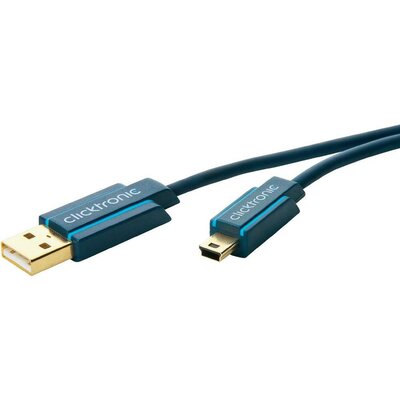 USB 2.0 csatlakozókábel [1x USB A dugó - 1x USB mini B dugó] 3 m Kék clicktronic 70128