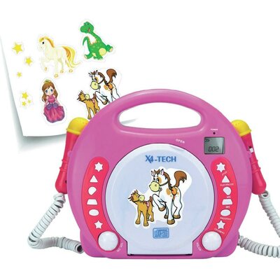 Gyermek karaoke szett, beépített CD lejátszóval, két mikrofonnal, USB-s, SD kártyás, rózsaszín X4-Tech Bobby Joey 701354