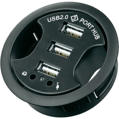 Asztalba építhető USB 2.0 hub + audio, 3 port, 60 mm