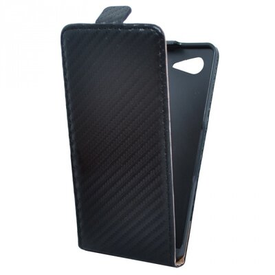 Telefontok álló, bőr hatású (flip, lefelé nyíló, karbon minta) Fekete [Sony Xperia E3 (D2203)]