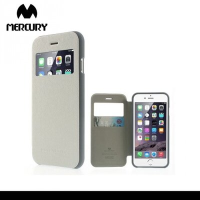Mercury Wow Bumper Telefontok álló, bőr hatású (flip, oldalra nyíló, S-View cover, textilminta) Fehér [Apple iPhone 6+ Plus 5.5", iPhone 6S+ Plus 5.5"]