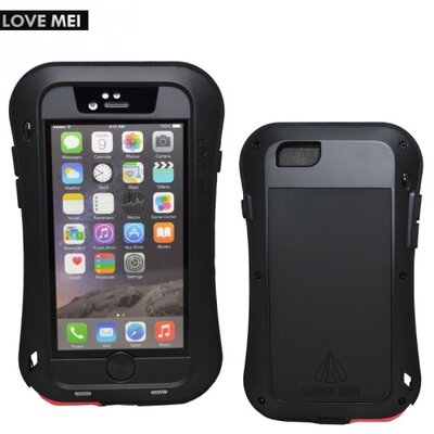 Love mei LOVE MEI Powerful Small Waist defender elő- és hátlapvédő telefontok, gumi (ütésálló, Gorilla Glass üveg, fém keret) Fekete [Apple iPhone 6 4.7", iPhone 6S 4.7"]