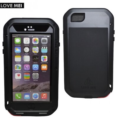 Love mei LOVE MEI Powerful defender elő- és hátlapvédő telefontok, gumi (ütésálló, Gorilla Glass üveg, fém keret) fekete [Apple iPhone 6+ Plus 5.5", iPhone 6S+ Plus 5.5"]