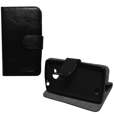 Telefontok álló, bőr hatású (flip, mágneses, oldalra nyíló, asztali tartó funkció) Fekete [LG L70+ L Fino (D290n), L70+ L Fino Dual (D295)]
