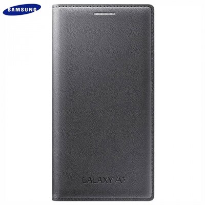 Samsung EF-FA300BCEG Telefontok álló, bőr (FLIP, akkufedél, oldalra nyíló) SZÉNfekete [Samsung Galaxy A3 (SM-A300F)]