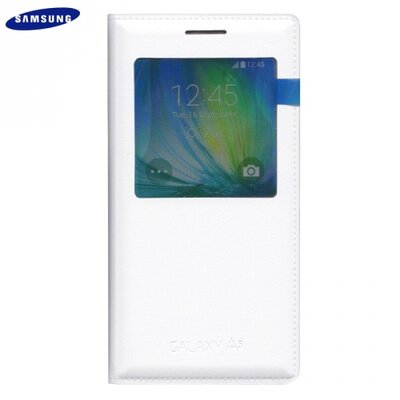 Samsung EF-CA500BWEG gyári telefontok álló, bőr (FLIP, oldalra nyíló, hívószámkijelzés, S-View Cover, NANOPAD szerű készülék rögzítés) Fehér [Samsung Galaxy A5 (SM-A500F)]