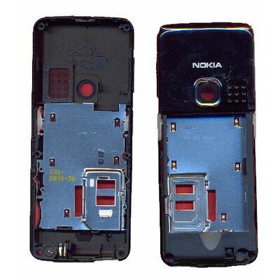 Középső keret (töltő csatl.,mikrofon,gombok,SIM k.tart.), fekete [Nokia 6300, 6300i]