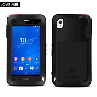 Love mei LOVE MEI Powerful defender elő- és hátlapvédő telefontok, gumi (ütésálló, Gorilla Glass üveg, fém keret) fekete [Sony Xperia Z3 (D6653)]