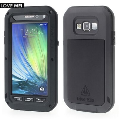 Love mei LOVE MEI Defender hátlapvédő telefontok gumi (ütésálló, Gorilla Glass üveg, fém keret) fekete [Samsung Galaxy A5 (SM-A500F)]