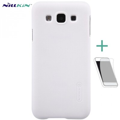 Nillkin Super Frosted műanyag hátlapvédő telefontok (gumírozott, érdes felület, kijelzővédő fóliával) Fehér [Samsung Galaxy E5 (SM-E500)]