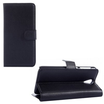 Telefontok álló, bőr hatású (flip, mágneses, oldalra nyíló, asztali tartó funkció) Fekete [HTC Desire 620G]