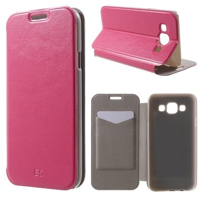 Telefontok álló, bőr (FLIP, oldalra nyíló, asztali tartó funkció) Rózsaszín [Samsung Galaxy E5 (SM-E500)]