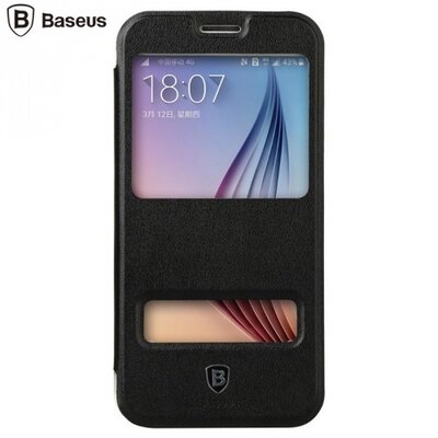 Baseus LTSAS6-SE01 BASEUS Primary Color műanyag telefontok (flip, átlátszó hátlap, Dual View Window) Fekete [Samsung Galaxy S6 (SM-G920)]
