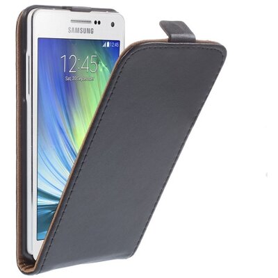 Telefontok álló, bőr hatású (flip, mágneses, lefelé nyíló, szilikon tartó) Fekete [Samsung Galaxy A5 (2015) SM-A500F]