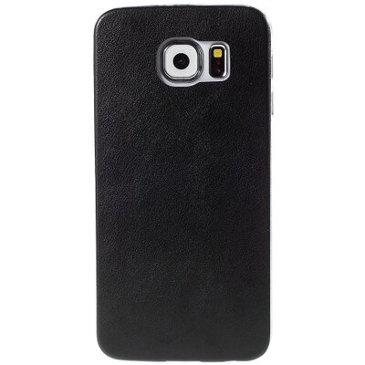Hátlapvédő telefontok gumi / szilikon (ultravékony, bőrhatás) Fekete [Samsung Galaxy S6 (SM-G920)]