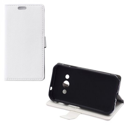 Telefontok álló, bőr hatású (flip, oldalra nyíló, asztali tartó funkció) Fehér [Samsung Galaxy Xcover 3 (SM-G388)]