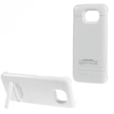 Műanyag hátlapvédő telefontok (akkufedél, beépített 4200 mAh LI-Ion akku, kitámasztó) Fehér [Samsung Galaxy S6 (SM-G920)]