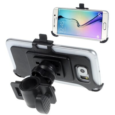 Telefon tartó kerékpár / bicikli (360°-ban forgatható, kormányra rögzíthető) FEKETE [Samsung Galaxy S6 (SM-G920), Galaxy S6 EDGE (SM-G925F)]