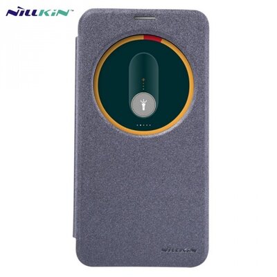 Nillkin Sparkle műanyag telefontok (mikroszálas bőr flip, oldalra nyíló, S-View Cover) fekete [Asus Zenfone 2 (ZE551ML)]