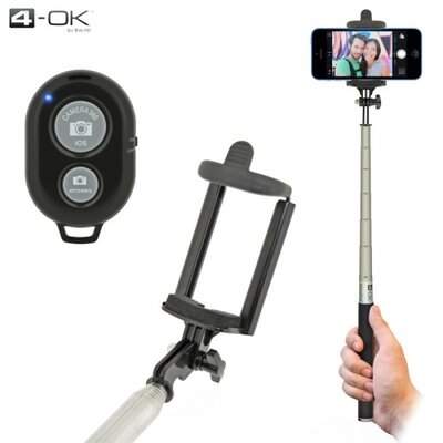 Blautel PODBTN 4-OK Univerzális állítható selfie bot (BLUETOOTH távkioldó exponáló gomb,távirányító,1m hosszú nyél,290°-ban forgatható) FEKETE
