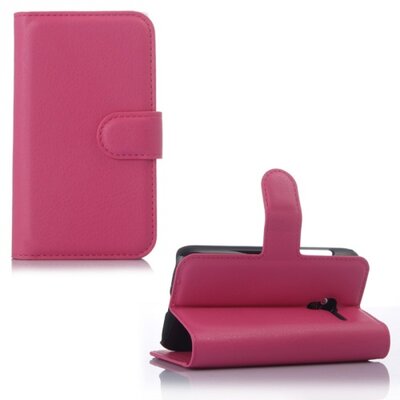 Telefontok álló, bőr hatású (flip, oldalra nyíló, asztali tartó funkció) Rózsaszín [Alcatel Pop D3 (OT-4035D)]